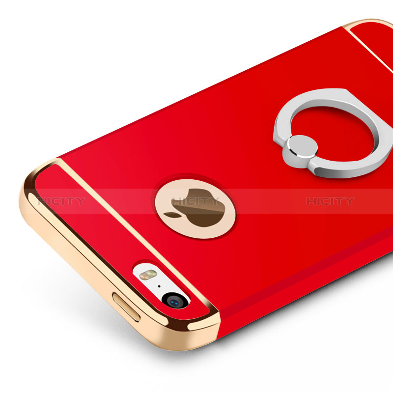 Coque Bumper Luxe Metal et Plastique avec Support Bague Anneau pour Apple iPhone 5 Rouge Plus