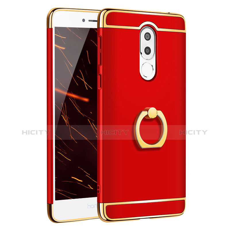 Coque Bumper Luxe Metal et Plastique avec Support Bague Anneau pour Huawei GR5 (2017) Rouge Plus