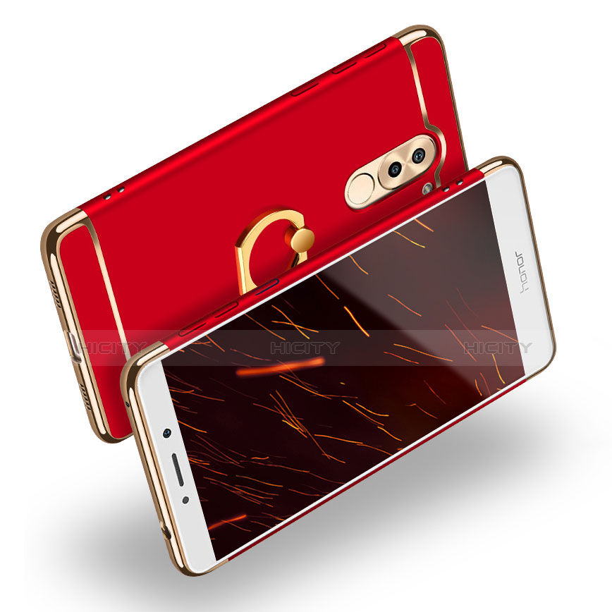 Coque Bumper Luxe Metal et Plastique avec Support Bague Anneau pour Huawei GR5 (2017) Rouge Plus