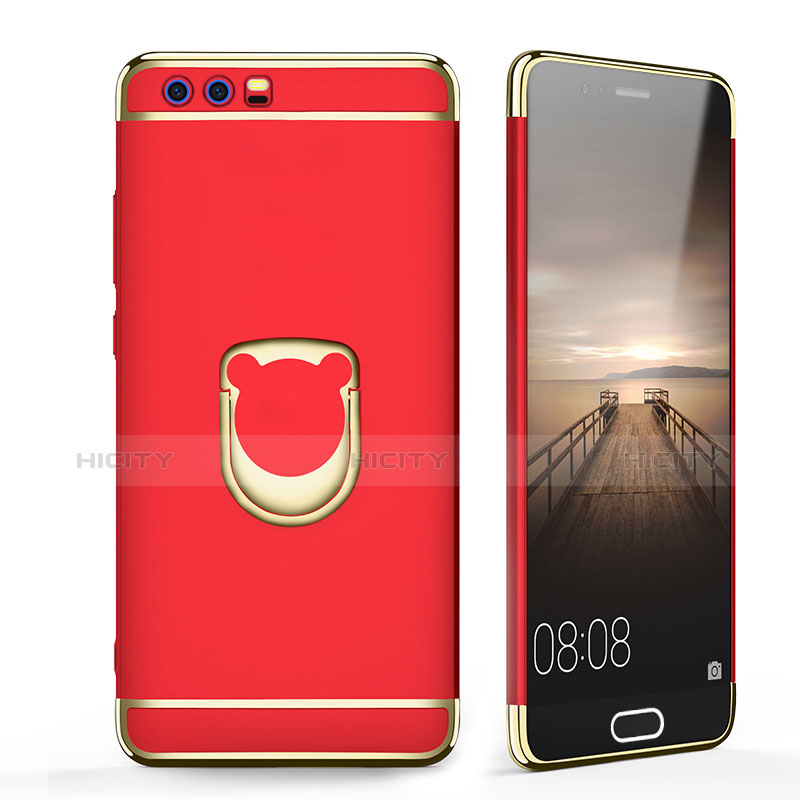 Coque Bumper Luxe Metal et Plastique avec Support Bague Anneau pour Huawei Honor 9 Premium Rouge Plus