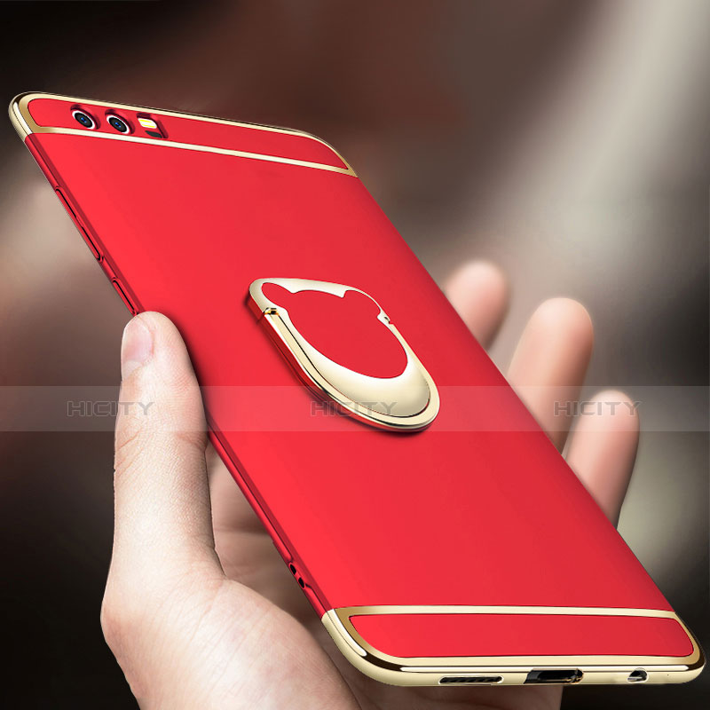 Coque Bumper Luxe Metal et Plastique avec Support Bague Anneau pour Huawei Honor 9 Premium Rouge Plus