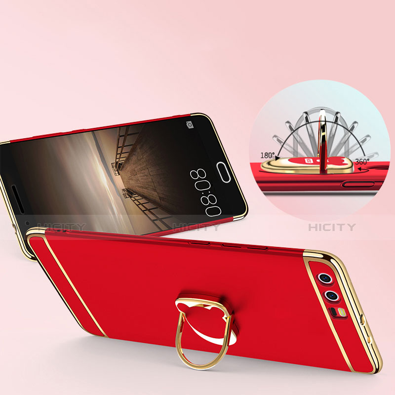 Coque Bumper Luxe Metal et Plastique avec Support Bague Anneau pour Huawei Honor 9 Premium Rouge Plus