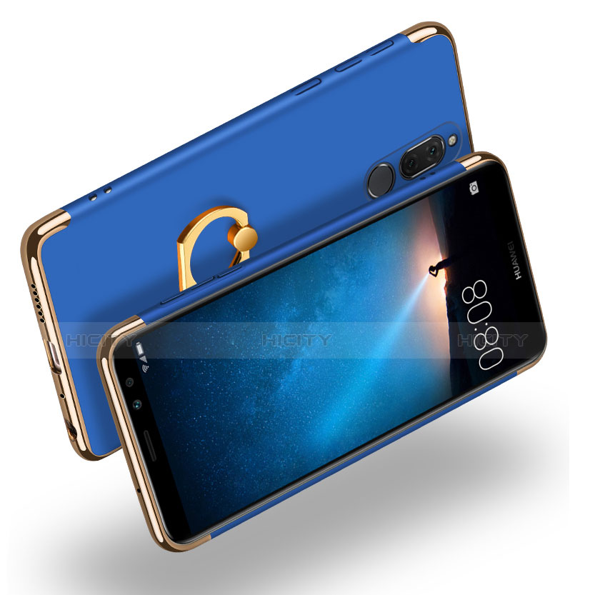 Coque Bumper Luxe Metal et Plastique avec Support Bague Anneau pour Huawei Mate 10 Lite Bleu Plus