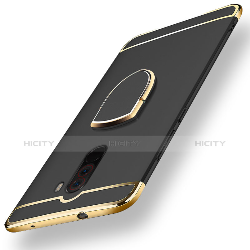 Coque Bumper Luxe Metal et Plastique avec Support Bague Anneau pour Xiaomi Pocophone F1 Noir Plus