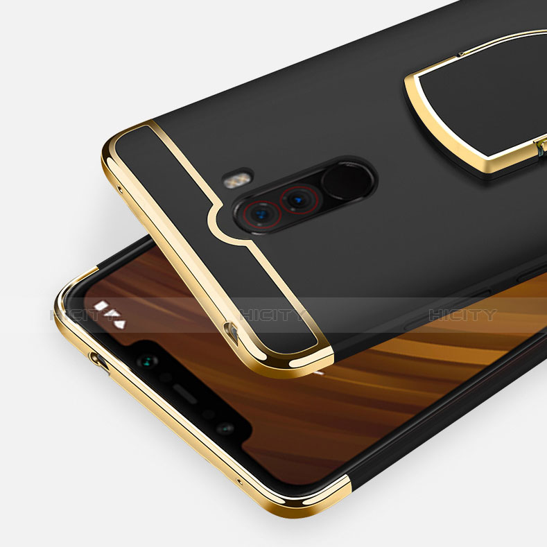 Coque Bumper Luxe Metal et Plastique avec Support Bague Anneau pour Xiaomi Pocophone F1 Noir Plus