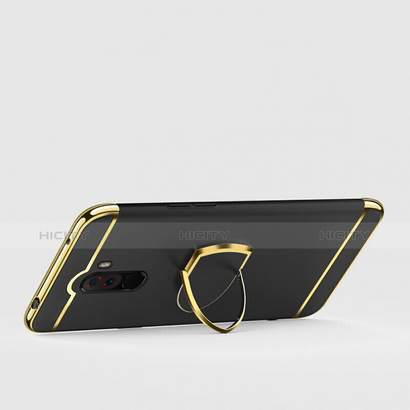 Coque Bumper Luxe Metal et Plastique avec Support Bague Anneau pour Xiaomi Pocophone F1 Noir Plus