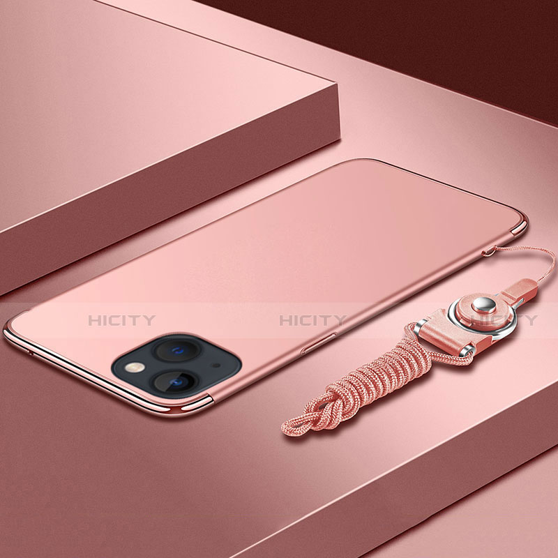 Coque Bumper Luxe Metal et Plastique Etui Housse avec Laniere pour Apple iPhone 13 Or Rose Plus