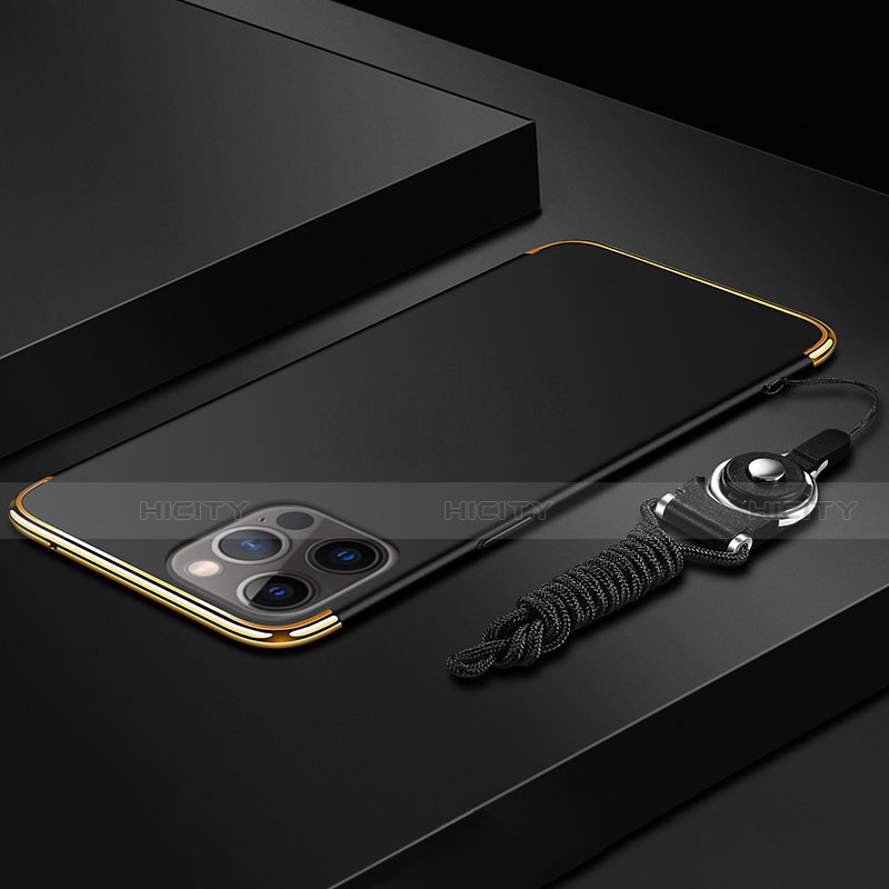 Coque Bumper Luxe Metal et Plastique Etui Housse avec Laniere pour Apple iPhone 13 Pro Noir Plus