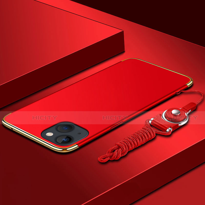 Coque Bumper Luxe Metal et Plastique Etui Housse avec Laniere pour Apple iPhone 14 Plus Rouge Plus