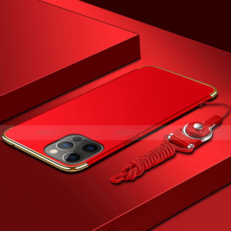 Coque Bumper Luxe Metal et Plastique Etui Housse avec Laniere pour Apple iPhone 14 Pro Max Rouge Plus