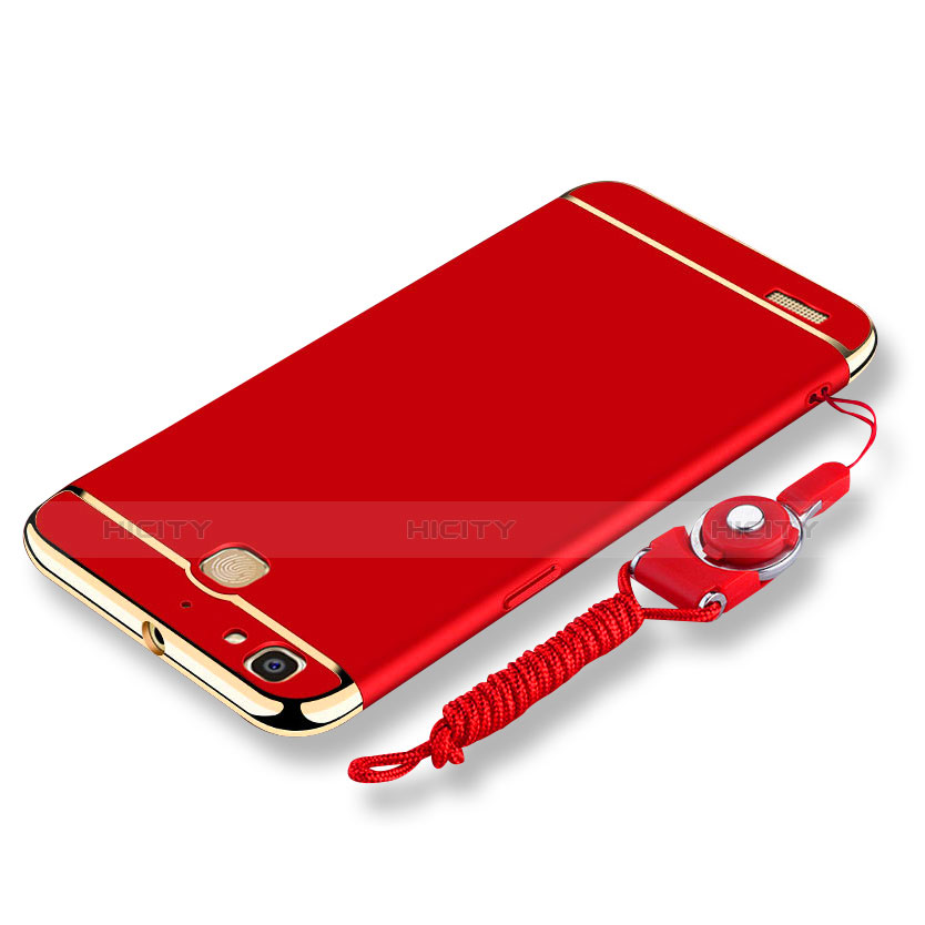 Coque Bumper Luxe Metal et Plastique Etui Housse avec Laniere pour Huawei Enjoy 5S Rouge Plus