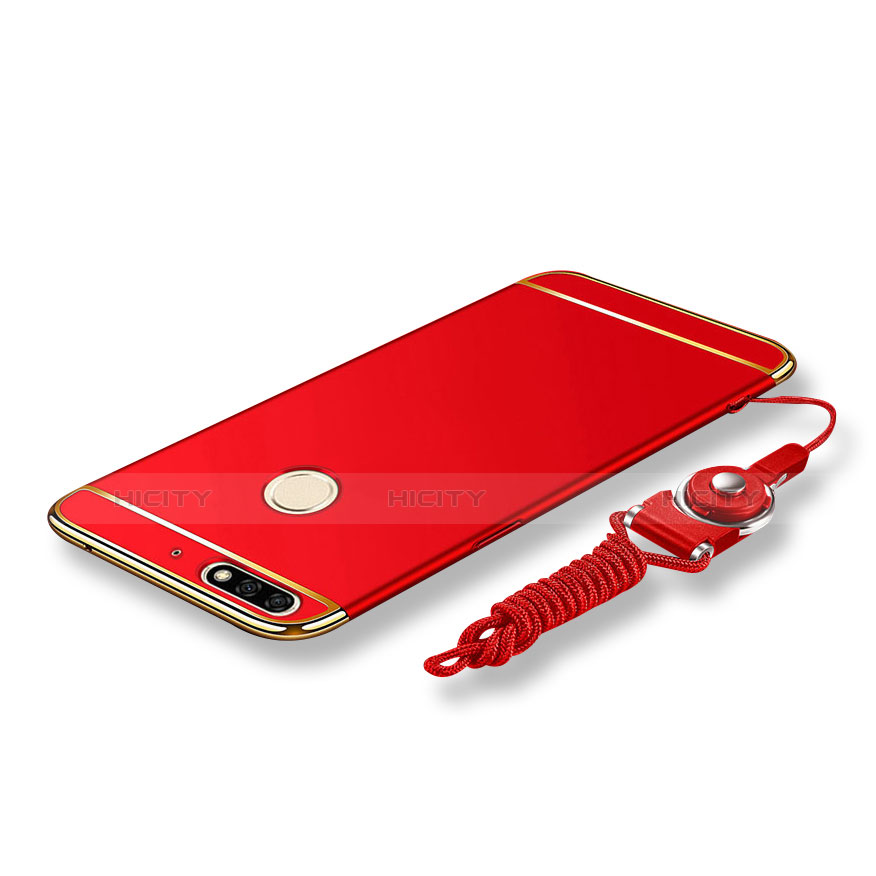 Coque Bumper Luxe Metal et Plastique Etui Housse avec Laniere pour Huawei Enjoy 8 Rouge Plus