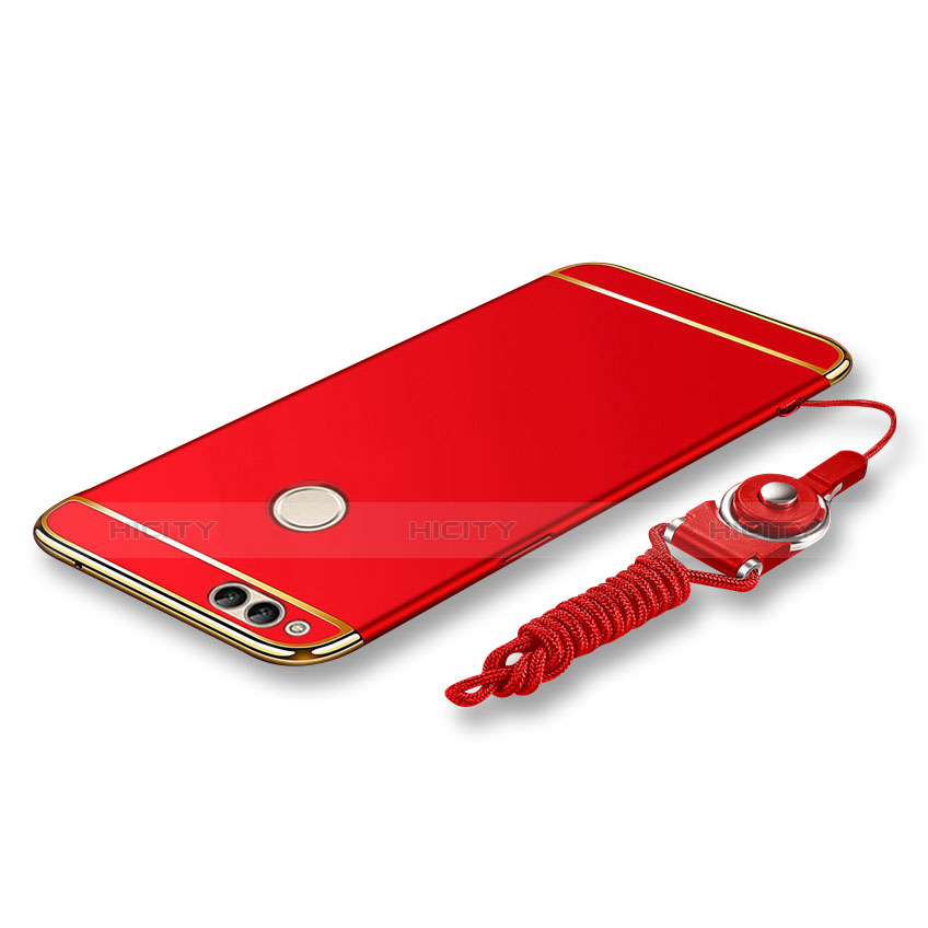 Coque Bumper Luxe Metal et Plastique Etui Housse avec Laniere pour Huawei Honor 7X Rouge Plus