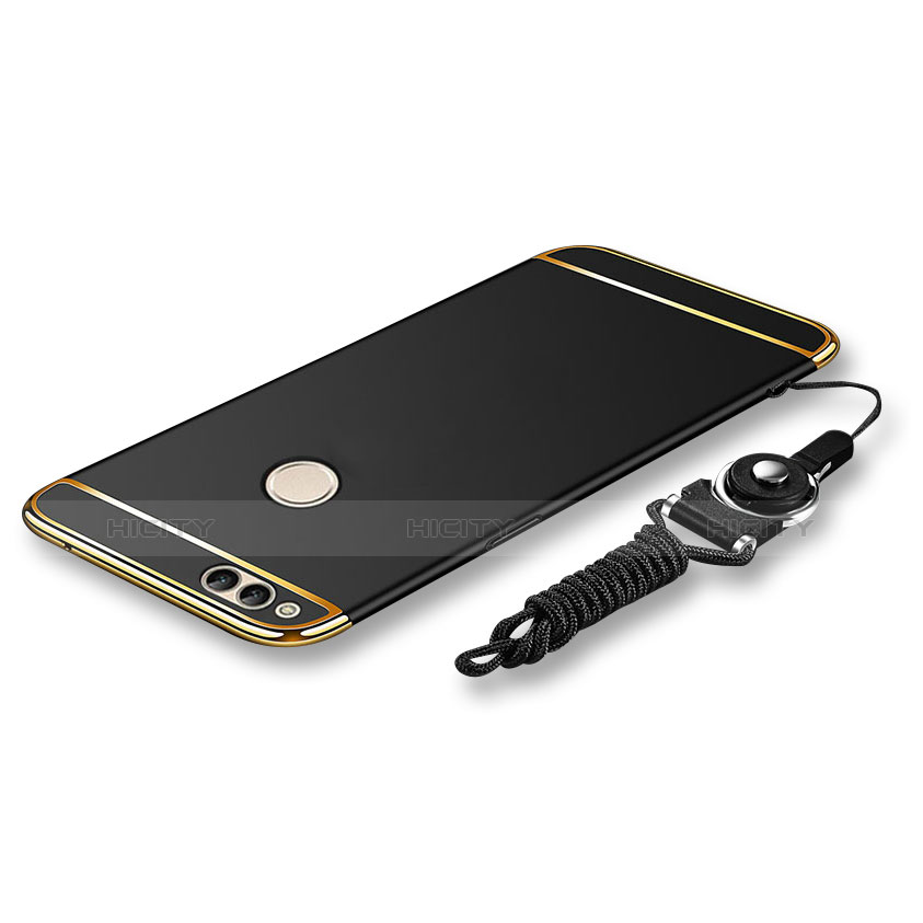 Coque Bumper Luxe Metal et Plastique Etui Housse avec Laniere pour Huawei Honor Play 7X Noir Plus