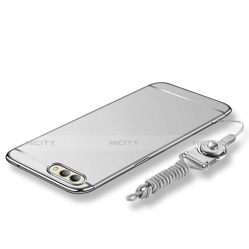 Coque Bumper Luxe Metal et Plastique Etui Housse avec Laniere pour Huawei Honor V10 Argent Plus