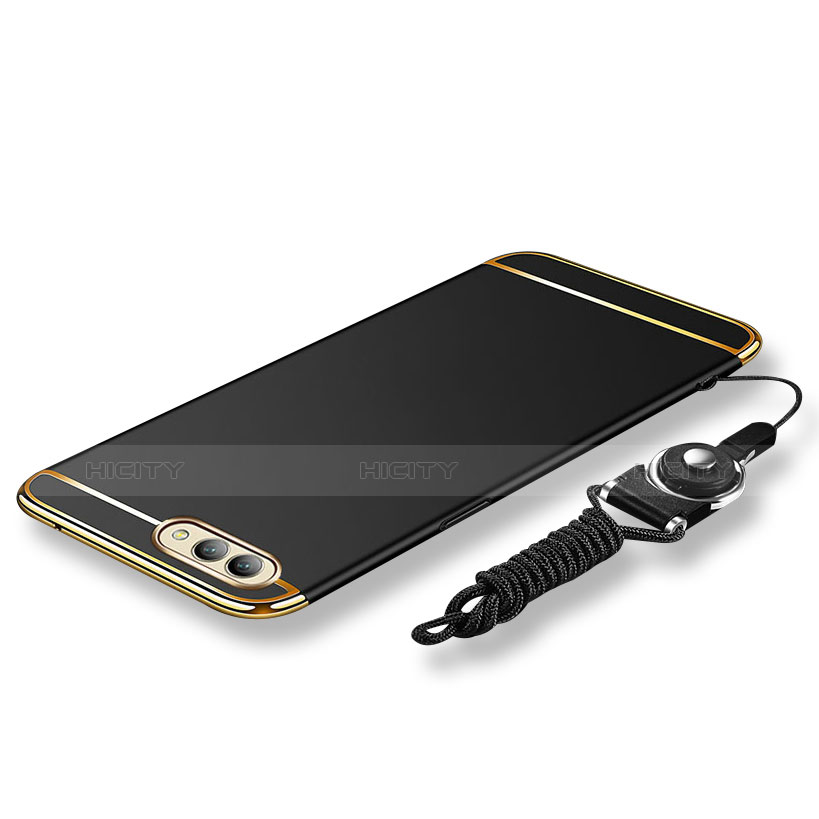 Coque Bumper Luxe Metal et Plastique Etui Housse avec Laniere pour Huawei Honor V10 Noir Plus