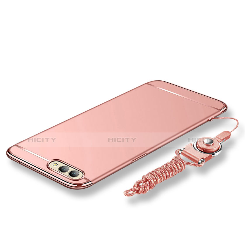 Coque Bumper Luxe Metal et Plastique Etui Housse avec Laniere pour Huawei Honor V10 Or Rose Plus