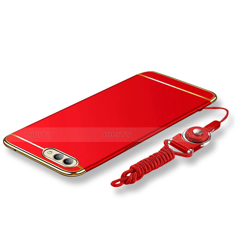 Coque Bumper Luxe Metal et Plastique Etui Housse avec Laniere pour Huawei Honor View 10 Rouge Plus