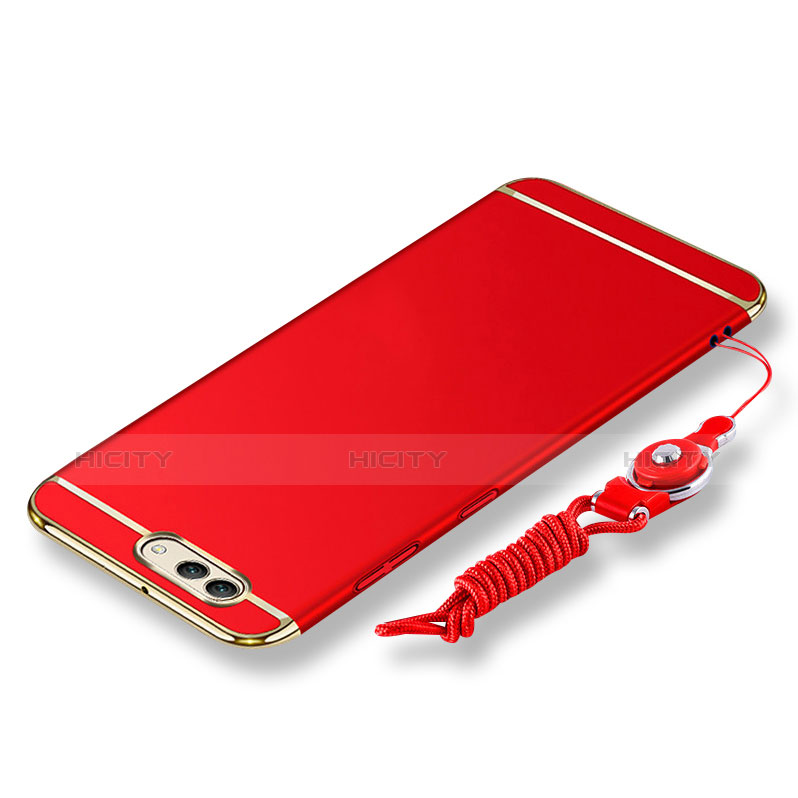 Coque Bumper Luxe Metal et Plastique Etui Housse avec Laniere pour Huawei Nova 2S Rouge Plus