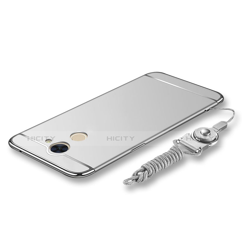 Coque Bumper Luxe Metal et Plastique Etui Housse avec Laniere pour Huawei Y7 Prime Argent Plus