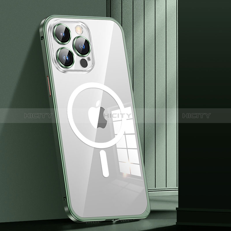 Coque Bumper Luxe Metal et Plastique Etui Housse avec Mag-Safe Magnetic Magnetique JL1 pour Apple iPhone 13 Pro Max Vert Plus