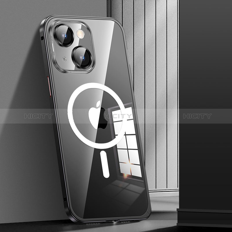 Coque Bumper Luxe Metal et Plastique Etui Housse avec Mag-Safe Magnetic Magnetique JL1 pour Apple iPhone 14 Noir Plus