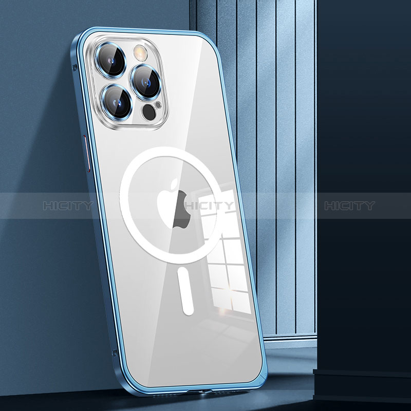 Coque Bumper Luxe Metal et Plastique Etui Housse avec Mag-Safe Magnetic Magnetique JL1 pour Apple iPhone 14 Pro Max Bleu Plus
