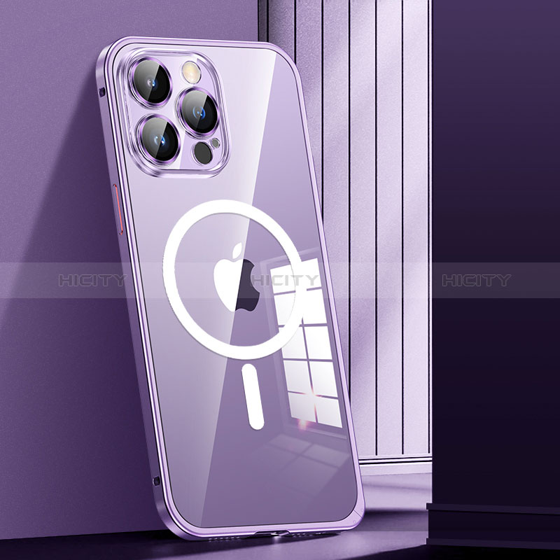 Coque Bumper Luxe Metal et Plastique Etui Housse avec Mag-Safe Magnetic Magnetique JL1 pour Apple iPhone 14 Pro Max Violet Plus