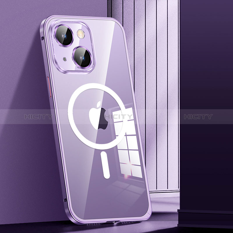 Coque Bumper Luxe Metal et Plastique Etui Housse avec Mag-Safe Magnetic Magnetique JL1 pour Apple iPhone 14 Violet Plus