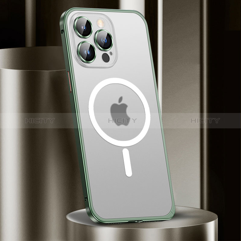 Coque Bumper Luxe Metal et Plastique Etui Housse avec Mag-Safe Magnetic Magnetique JL2 pour Apple iPhone 13 Pro Max Vert Plus