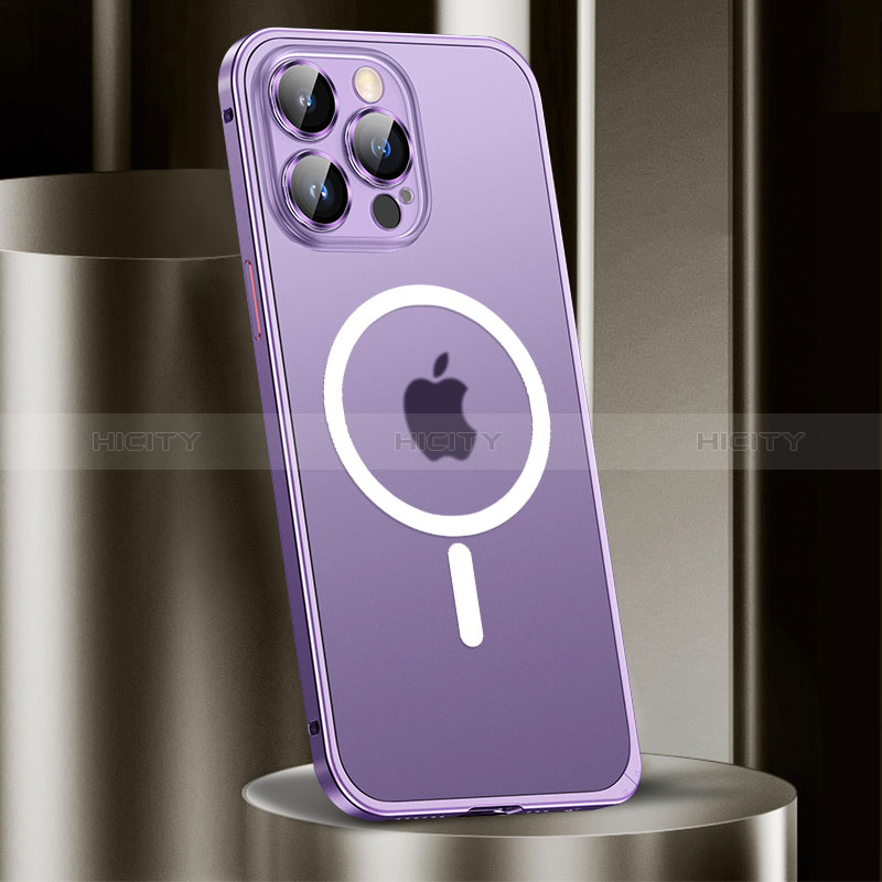 Coque Bumper Luxe Metal et Plastique Etui Housse avec Mag-Safe Magnetic Magnetique JL2 pour Apple iPhone 13 Pro Max Violet Plus