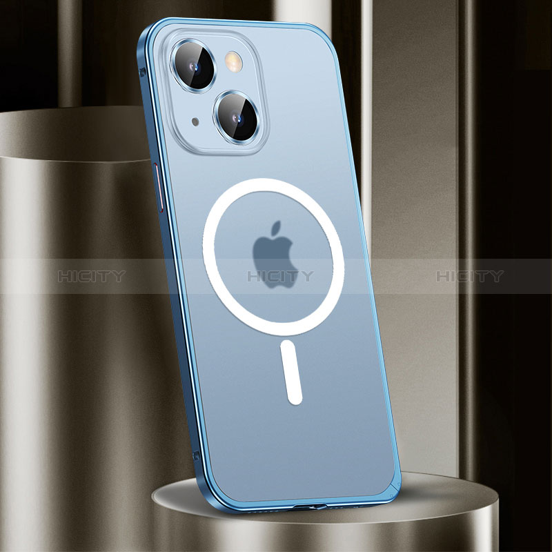 Coque Bumper Luxe Metal et Plastique Etui Housse avec Mag-Safe Magnetic Magnetique JL2 pour Apple iPhone 14 Bleu Plus