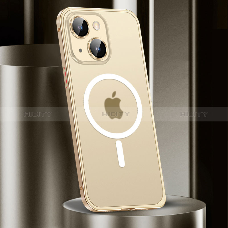 Coque Bumper Luxe Metal et Plastique Etui Housse avec Mag-Safe Magnetic Magnetique JL2 pour Apple iPhone 14 Or Plus