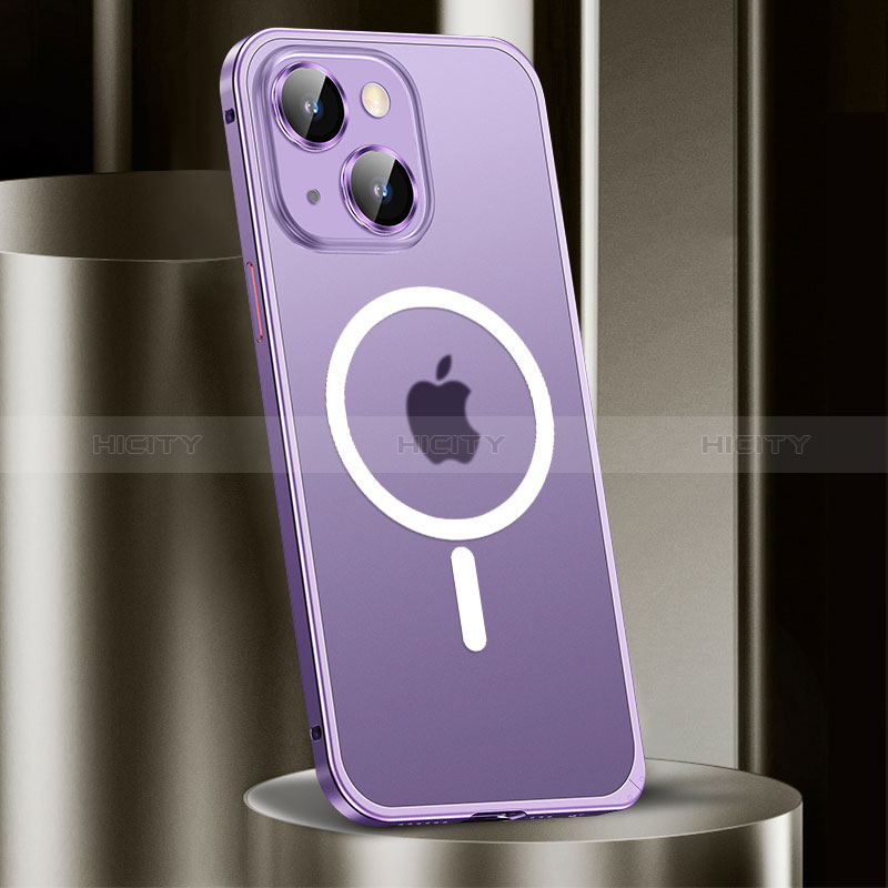 Coque Bumper Luxe Metal et Plastique Etui Housse avec Mag-Safe Magnetic Magnetique JL2 pour Apple iPhone 14 Violet Plus