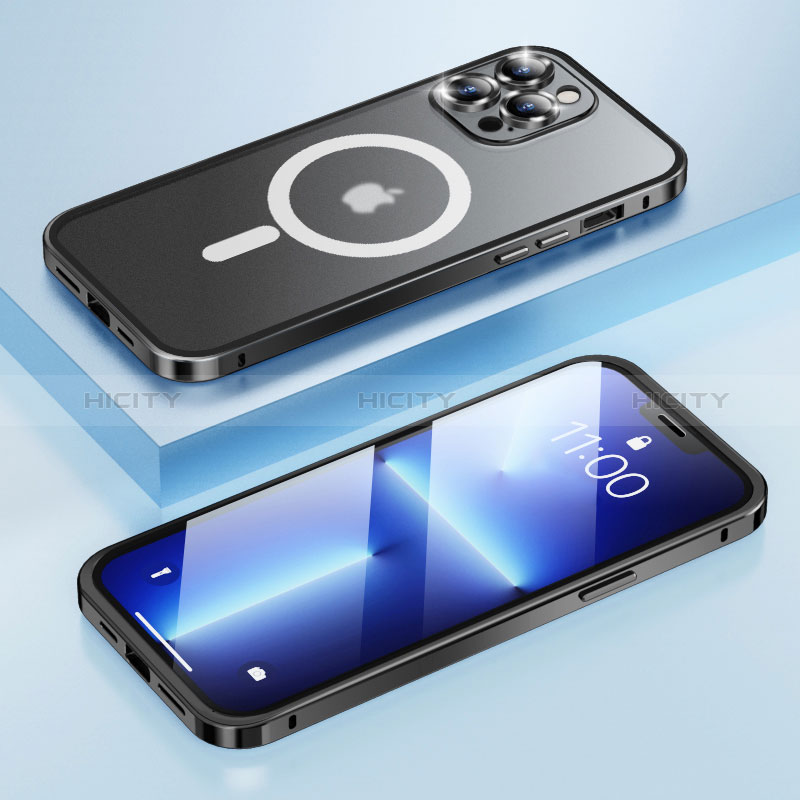 Coque Bumper Luxe Metal et Plastique Etui Housse avec Mag-Safe Magnetic Magnetique LF1 pour Apple iPhone 13 Pro Noir Plus
