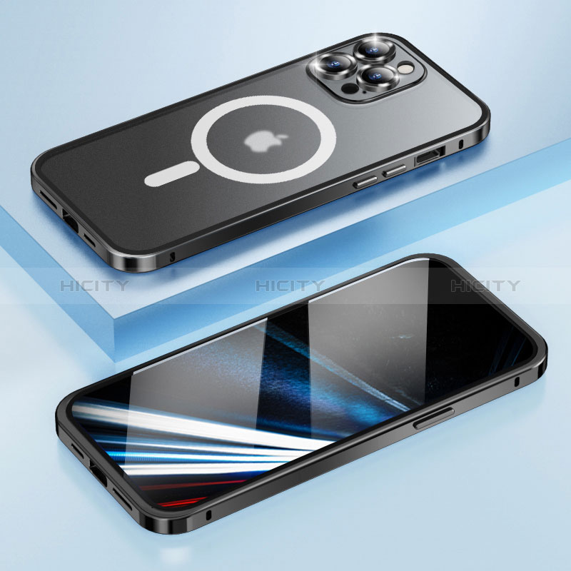 Coque Bumper Luxe Metal et Plastique Etui Housse avec Mag-Safe Magnetic Magnetique LF1 pour Apple iPhone 14 Pro Max Noir Plus