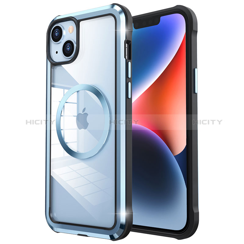 Coque Bumper Luxe Metal et Plastique Etui Housse avec Mag-Safe Magnetic Magnetique LF2 pour Apple iPhone 14 Plus Bleu Plus