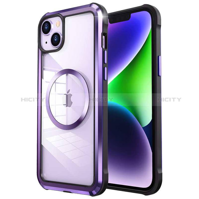 Coque Bumper Luxe Metal et Plastique Etui Housse avec Mag-Safe Magnetic Magnetique LF2 pour Apple iPhone 14 Plus Violet Plus