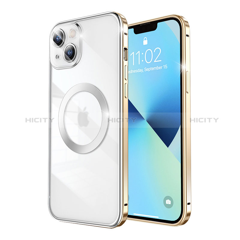 Coque Bumper Luxe Metal et Plastique Etui Housse avec Mag-Safe Magnetic Magnetique LF3 pour Apple iPhone 13 Or Plus