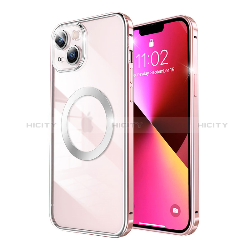 Coque Bumper Luxe Metal et Plastique Etui Housse avec Mag-Safe Magnetic Magnetique LF3 pour Apple iPhone 13 Or Rose Plus