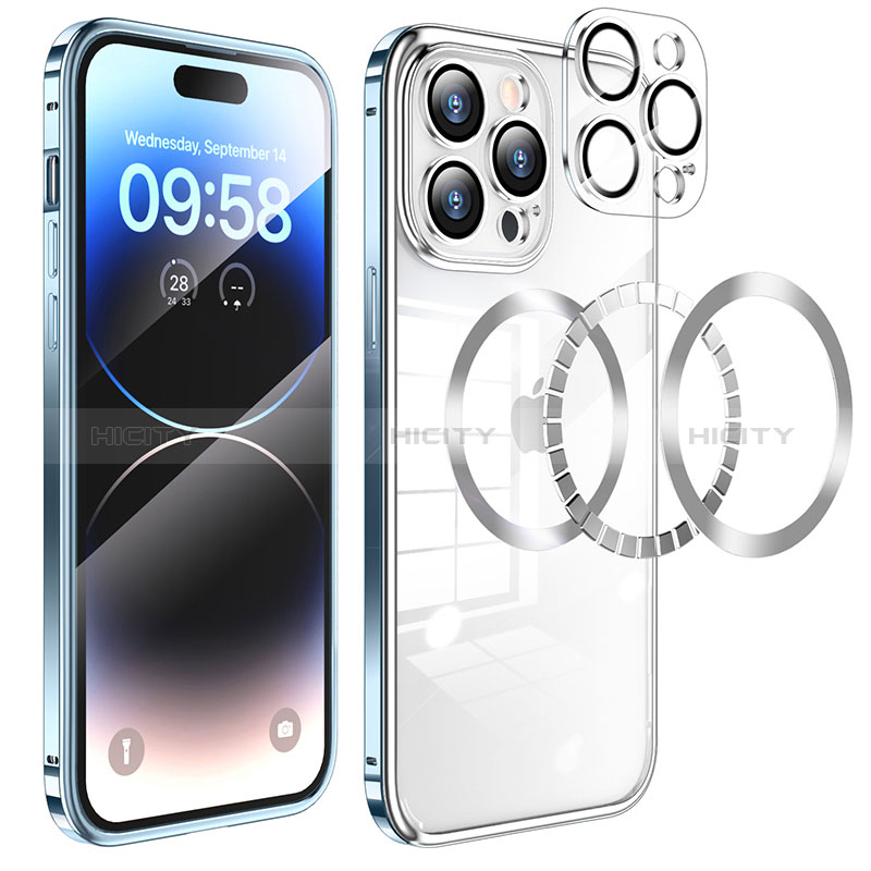 Coque Bumper Luxe Metal et Plastique Etui Housse avec Mag-Safe Magnetic Magnetique LF3 pour Apple iPhone 14 Pro Max Bleu Plus