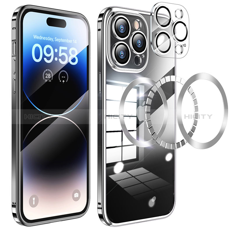 Coque Bumper Luxe Metal et Plastique Etui Housse avec Mag-Safe Magnetic Magnetique LF3 pour Apple iPhone 14 Pro Max Noir Plus
