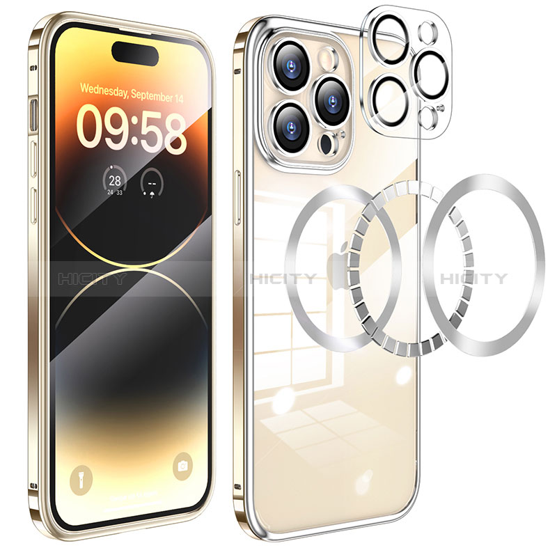 Coque Bumper Luxe Metal et Plastique Etui Housse avec Mag-Safe Magnetic Magnetique LF3 pour Apple iPhone 14 Pro Max Or Plus