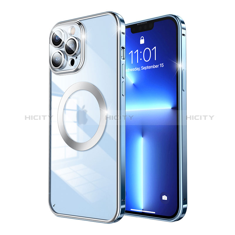 Coque Bumper Luxe Metal et Plastique Etui Housse avec Mag-Safe Magnetic Magnetique LF5 pour Apple iPhone 13 Pro Bleu Plus