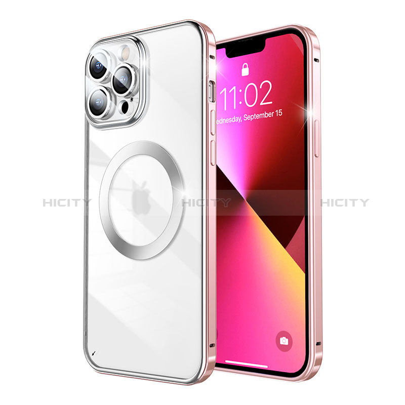 Coque Bumper Luxe Metal et Plastique Etui Housse avec Mag-Safe Magnetic Magnetique LF5 pour Apple iPhone 13 Pro Max Or Rose Plus