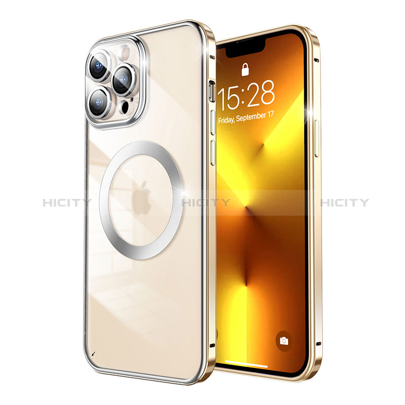 Coque Bumper Luxe Metal et Plastique Etui Housse avec Mag-Safe Magnetic Magnetique LF5 pour Apple iPhone 13 Pro Or Plus