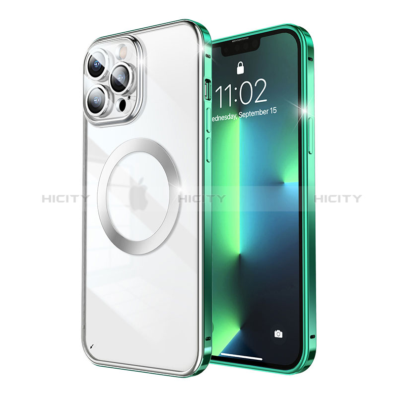 Coque Bumper Luxe Metal et Plastique Etui Housse avec Mag-Safe Magnetic Magnetique LF5 pour Apple iPhone 13 Pro Vert Plus