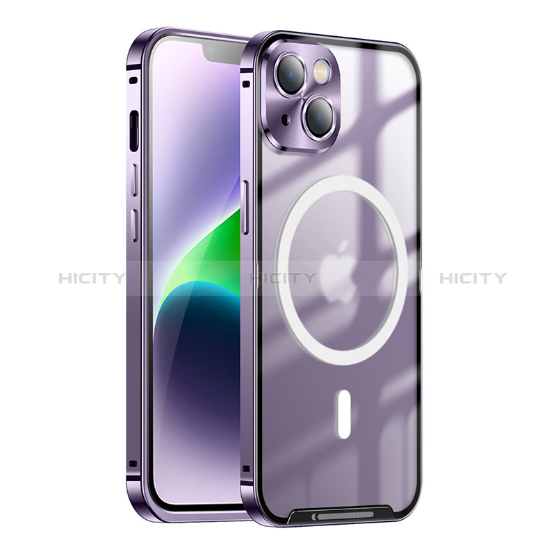 Coque Bumper Luxe Metal et Plastique Etui Housse avec Mag-Safe Magnetic Magnetique LK1 pour Apple iPhone 14 Violet Plus