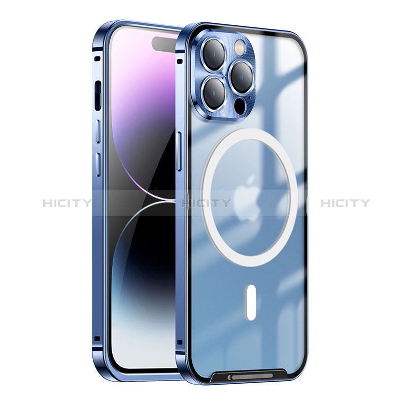 Coque Bumper Luxe Metal et Plastique Etui Housse avec Mag-Safe Magnetic Magnetique LK1 pour Apple iPhone 16 Pro Max Bleu Plus