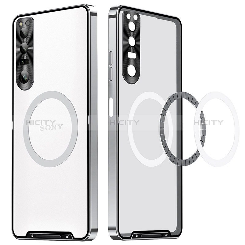 Coque Bumper Luxe Metal et Plastique Etui Housse avec Mag-Safe Magnetic Magnetique LK1 pour Sony Xperia 1 IV Argent Plus